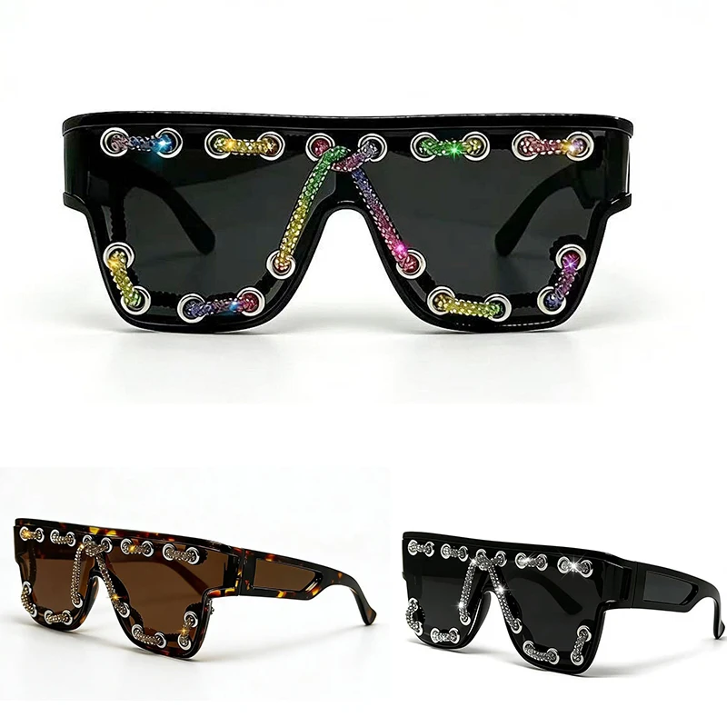 New Y2k Oversized Square Sunglasses Women Men Bling Rhinestone Decor Streewear Punk Statement Eyewear Fashion Shades Eyewears