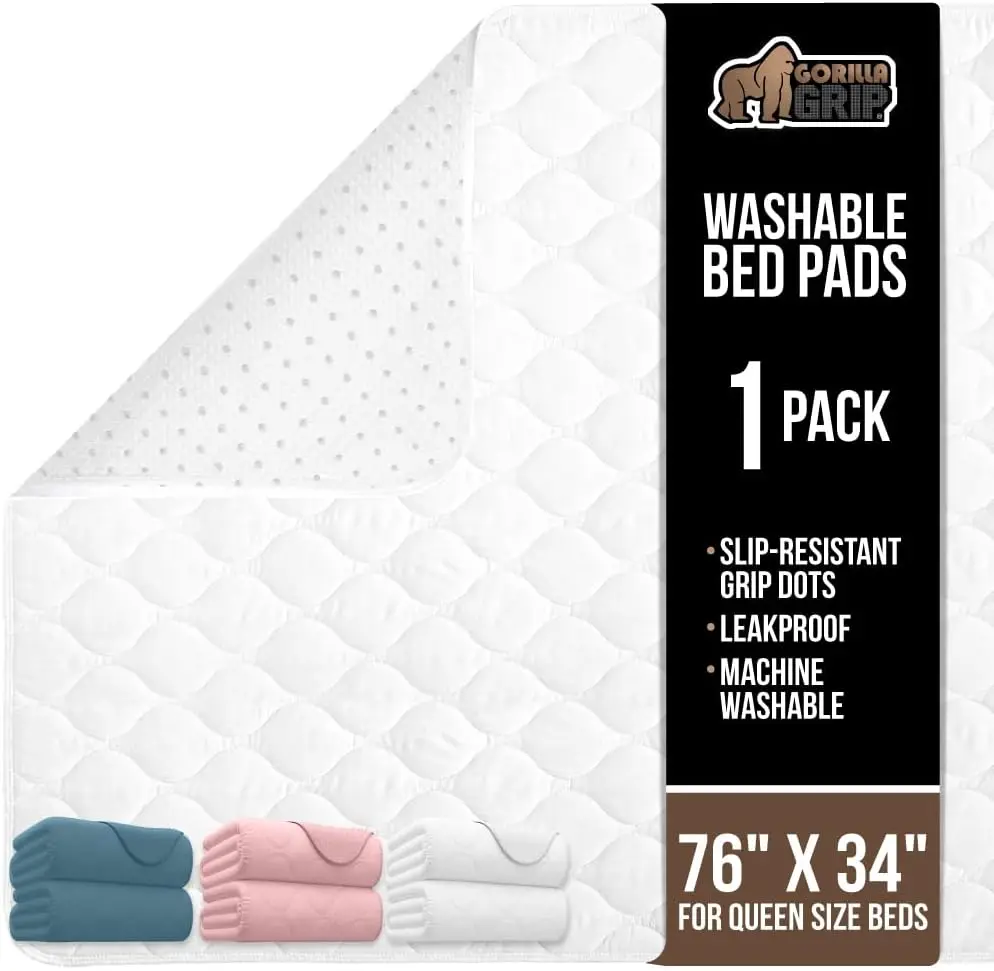 

Waterproof Reusable Bed Pads, Heavy Absorbency for Incontinence, Leak Proof and Slip Resistant, White