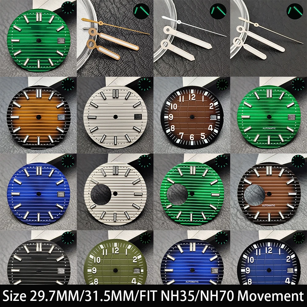 

green/black size 29.7mm/31.5mm dial and hand is fit for the NH35 NH70 automatic movement with a green luminous dial accessory