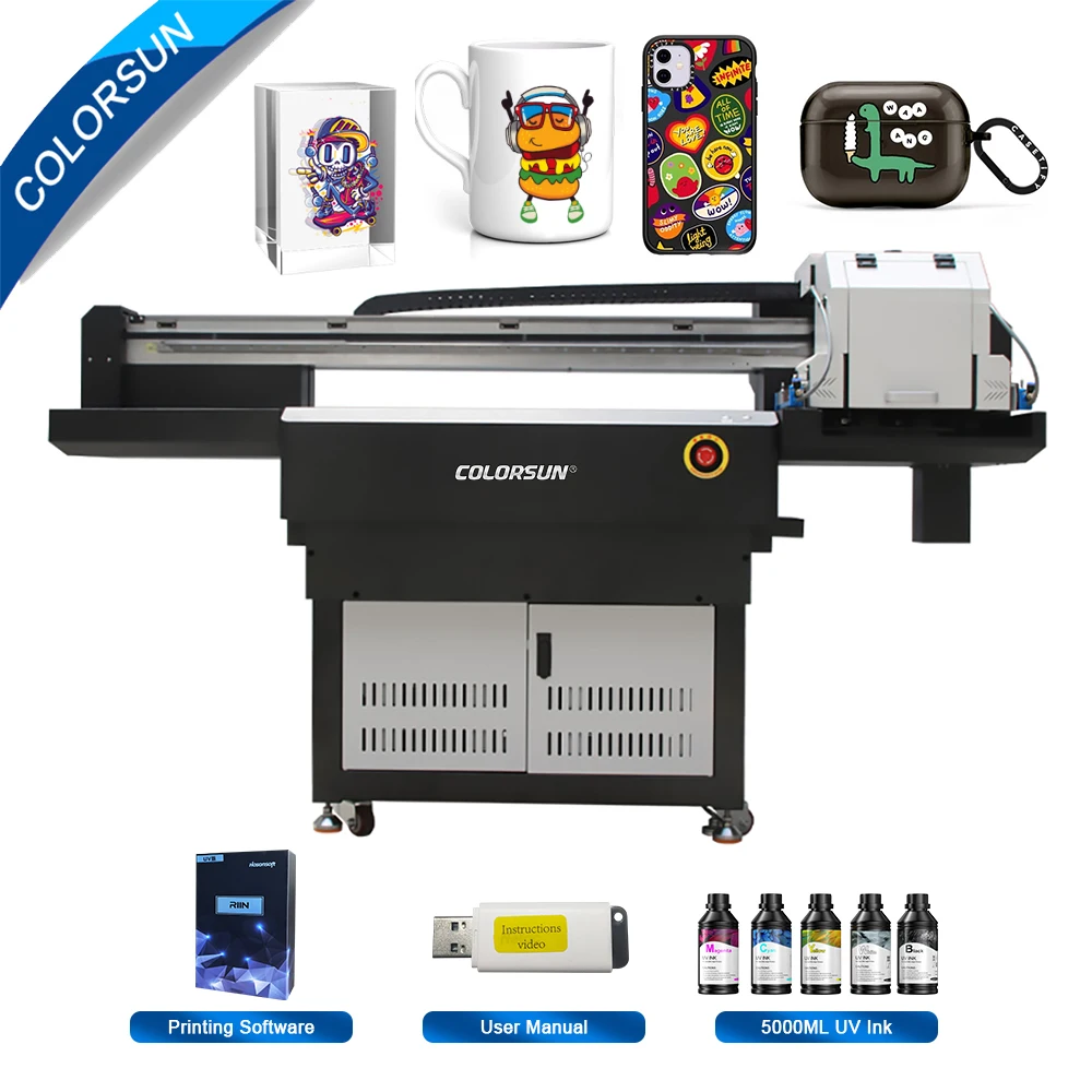 Colorsun A1 UV Printer For XP600 Impresora UV With Varnish large format UV LED A1 UV Flatbed Printer for Phone case Acrylic