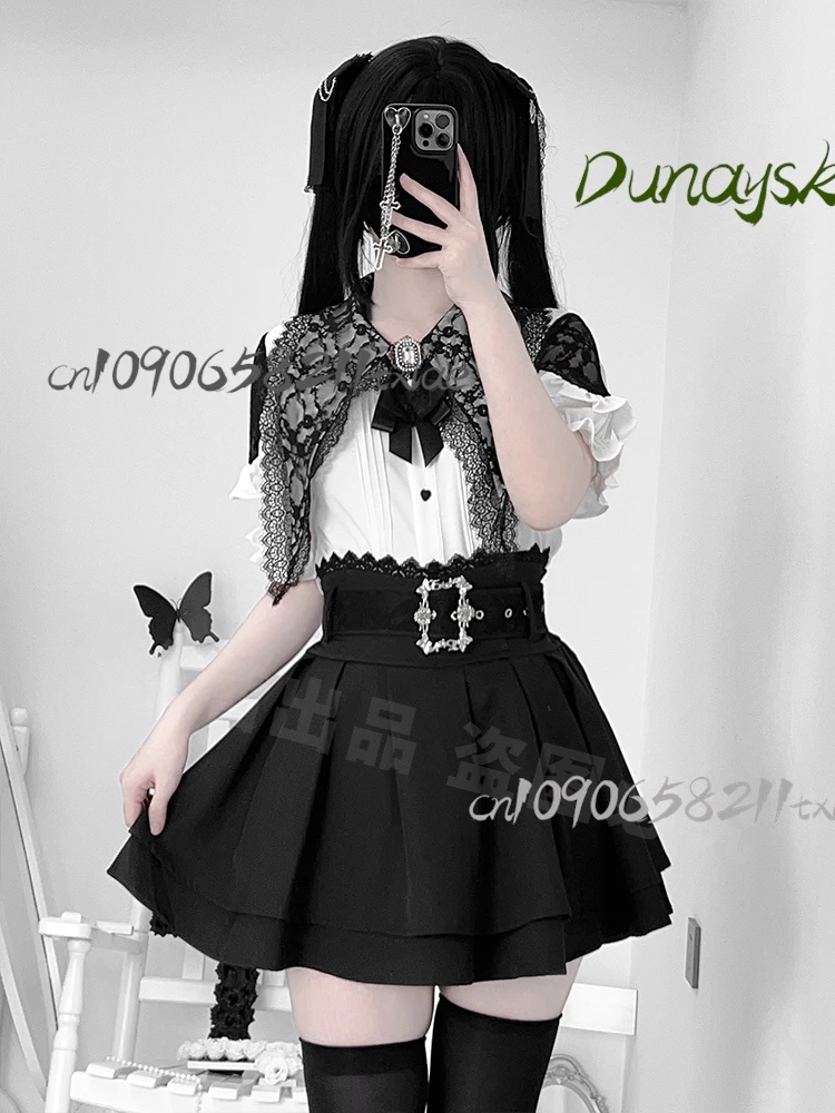 Jirai Kei Japanese air quality production summer organ pleated short sleeved shirt suspender skirt set Halloween cosplay