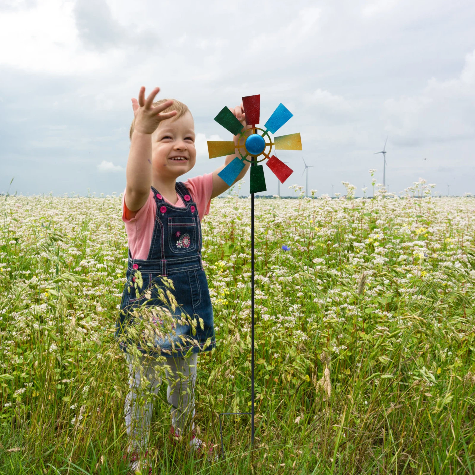 

1pc Iron Insert Rod Rotating Decorative Windmill Outdoor Garden Lawn Ornament Durable Colorful Windmill Stake For Yard Garden