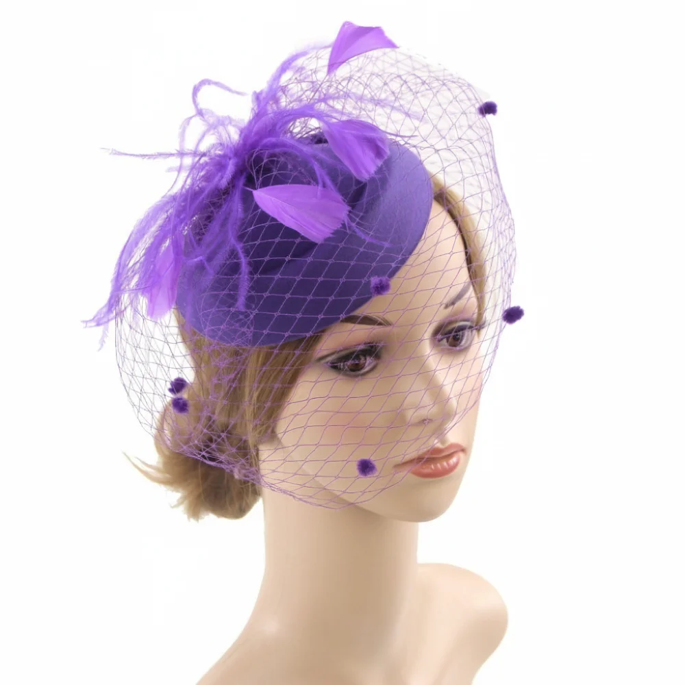 New Elegant Felt Fascinator Hat Fishnet Veil Small Wave Point Decor Bridal Cocktail Headwear Wedding Veil Hat Wedding Party