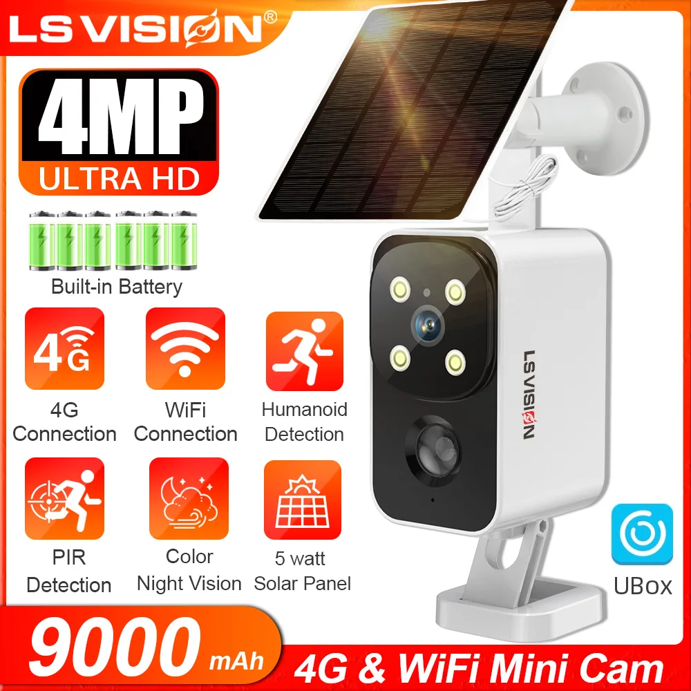 

LS VISION 4G/WiFi Solar Security Battery Camera 2K Wireless Outdoor Battery Powered Cam Color Night Vision PIR Human Motion Ubox