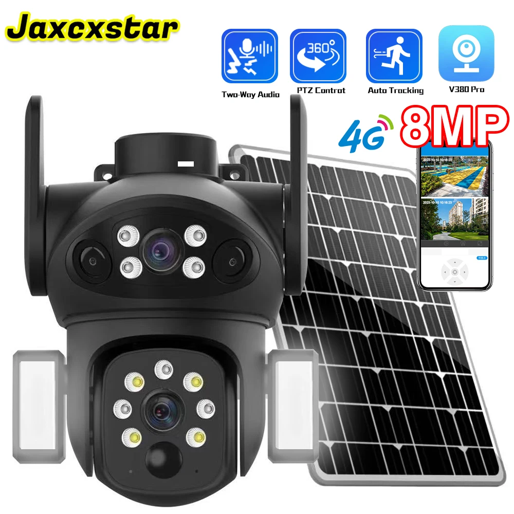 

8MP HD Solar 4G Camera Outdoor Built-in Battery Dual Lens Security Camera Solar Panel Wireless Video Surveillance CCTV iCSee