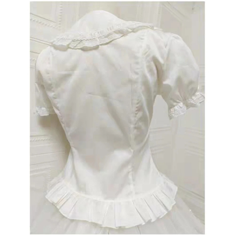 Preppy Stijl Leuke Peter Pan Kraag Kanten Ruches JK Shirts Lolita Shirt Vrouwen Boog Slanke Blouses Meisje Bladerdeeg Mouw Blusas Mujer Tops
