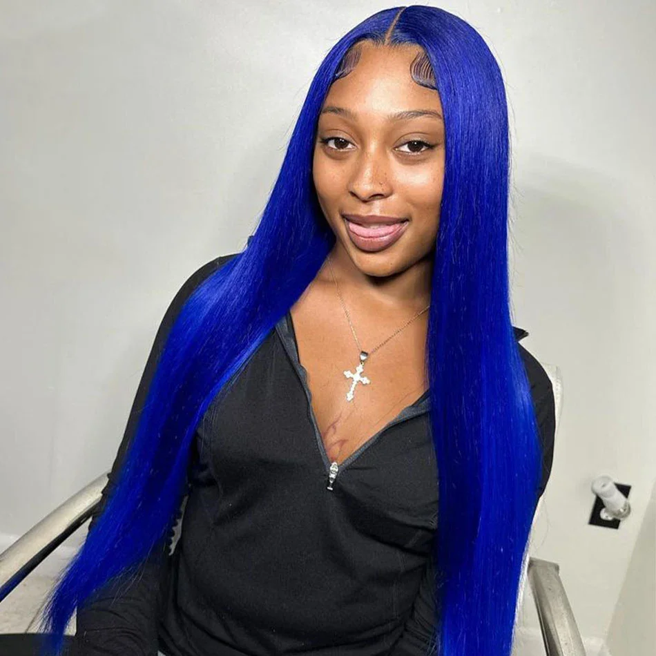 Navy Blue Straight Wig Lace Front Wig 13x4 Lace Frontal Wig Human Hair Brazilian Virgin Blue Hair Wigs for Women Pre Plucked