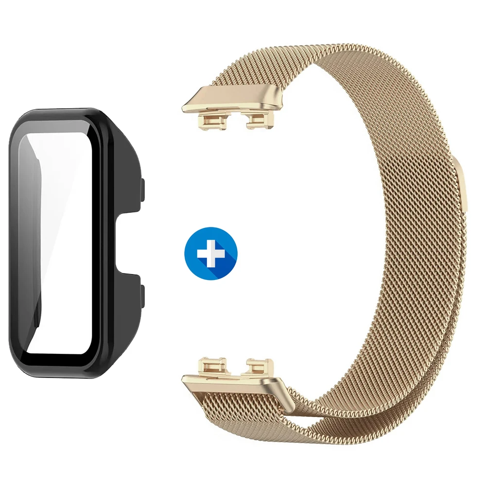 Milanese Strap+PC Case for Huawei Band 10 9 8 Magnetic Bracelet Wristband Shell for Huawei Band 9 Correa Belt Protective Cover