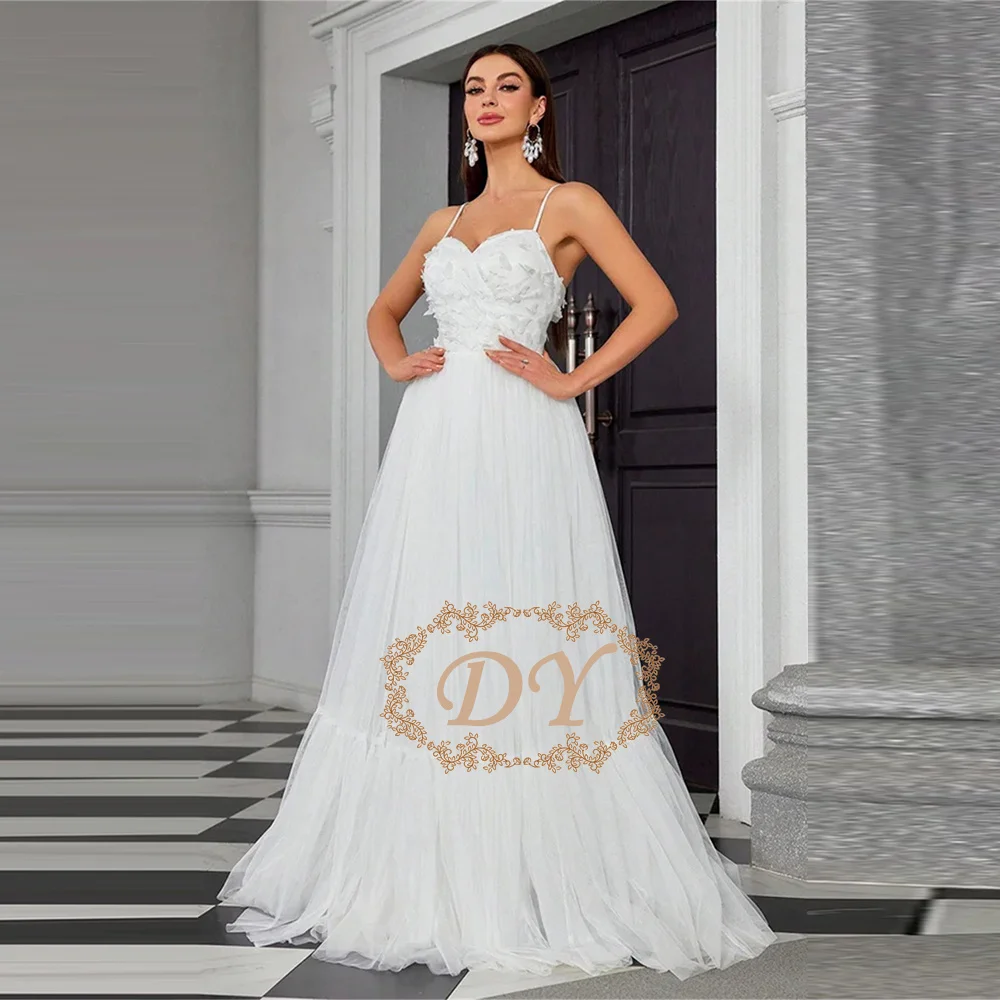 DY Customized Vintage Beach Wedding Dress In Stock Spaghetti Straps Appliques Tulle Wedding Gowns Vestidos De Novia ﻿