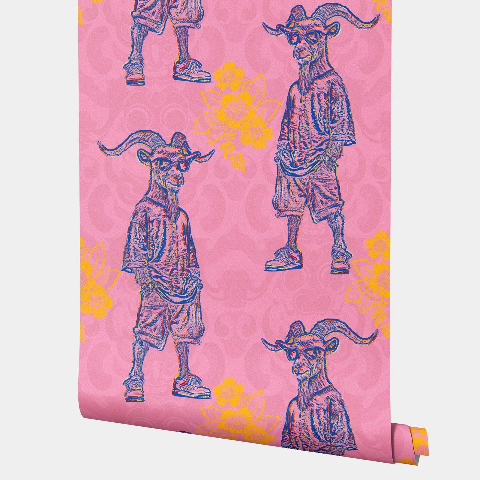 

Причудливые обои Hip Goat, забавные самоклеящиеся настенные обои, декор наклейки на стену с розовым фоном, роскошная бумага, нестандартный размер