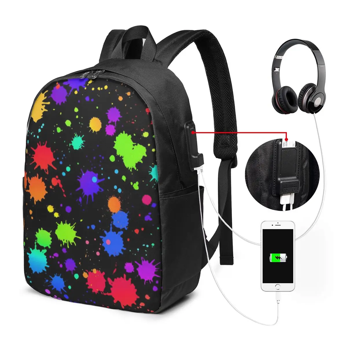 Colorful Graffiti Splatter Pattern Backpack Travel Notebook Bag Computer College Student School Bag Laptop Shoulder Bags