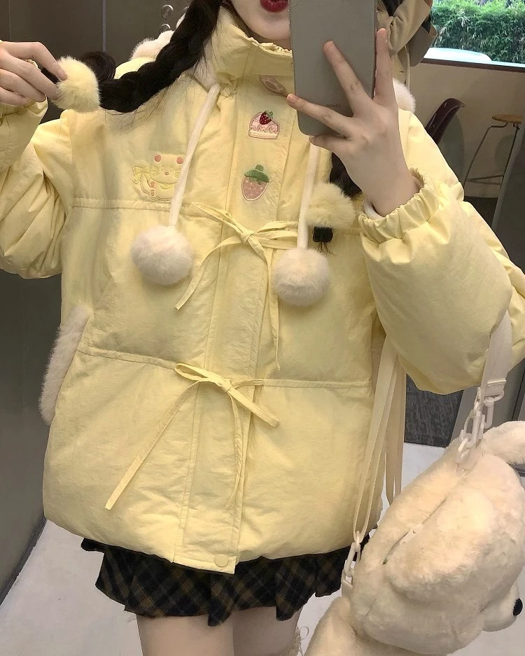 Vintage Kawaii Long Sleeve Loose Coat with Hooded Women Japanese Cute Zipper Sweatshirts Female Casual Y2k Jacket Overcoat Chic