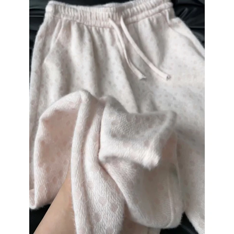 Dames ample jambe droite riz nouilles pantalon taille haute tricoté jambe large pantalon décontracté automne hiver nouveau Sle minceur drapé