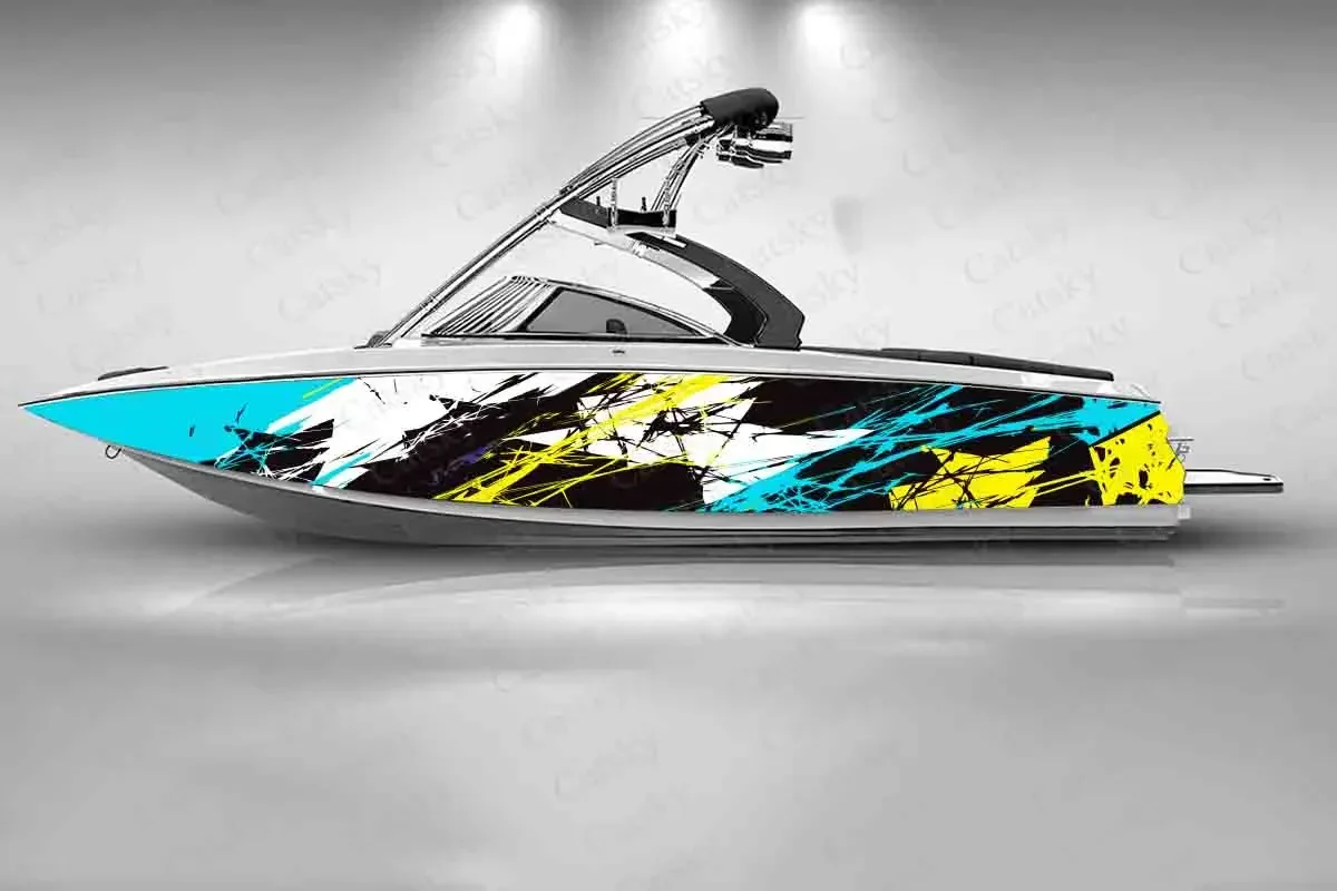 

Splash Vector Stripes Graphic Boat Fashion Sticker Packaging Waterproof Custom Marine Ship Sticker Wrap Vinyl Decal Decoration