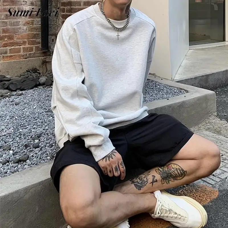 

Leisure Long Sleeve Crew Neck Sweatshirts For Men Autumn New Fashion Solid Color Loose Pullovers Mens Clothes Vintage Sweatshirt