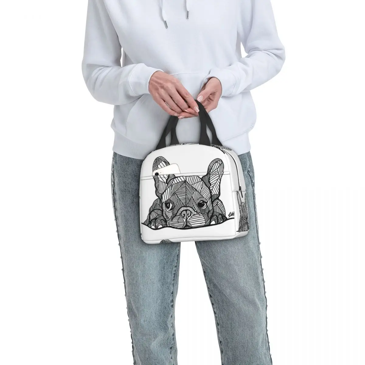 French Bulldog Lunch Bag Waterproof Insulated Thermal Warm Cooler Frenchie Dog Lunch Tote Kids School Children Food Bento Box