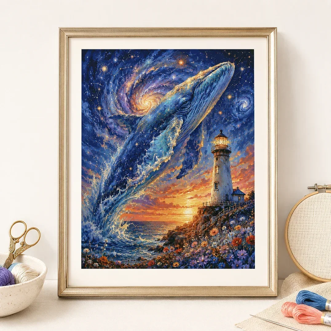 Stamped Cross Stitch Kit 11CT 14CT 16CT 18CT Pre Printed Canvas Cotton Thread DIY Embroidery Home Wall Decor[ZZ8684-Whale Fall]