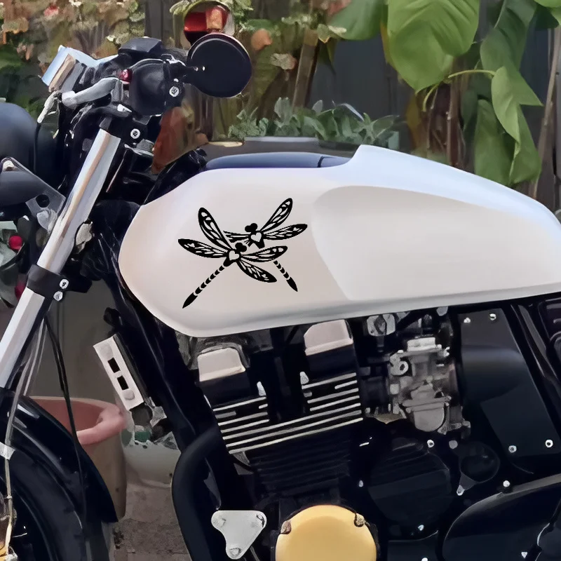 1Pc 2D Flat Dragonfly Couple Sticker, Waterproof Romantic Heart Vinyl Decal for Car Mirror Motorcycle Helmet