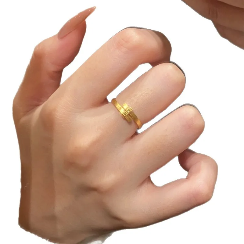 Xiaohongshu أزياء الذهب شعبية بسيطة رائعة افتتاح حلقة المرأة الخفيفة الفاخرة عالية الشعور عبر حلقة قابل للتعديل #5
