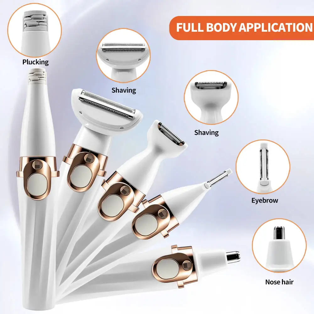 5 in 1 Electric Razor for Women Shaver Lady Shaver Body Hair Trimmer for Armpit Bikini Arm Leg Face Mustache Portable Painless