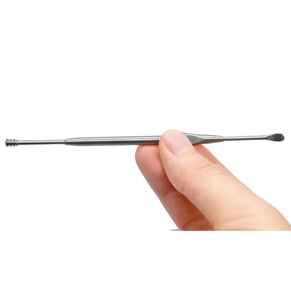 2Pcs Double-End Stainless Steel Ear Spoon with Skid-Resistant Handle Spiral Ear Wax Remover for Comfortable Easy Sterilization