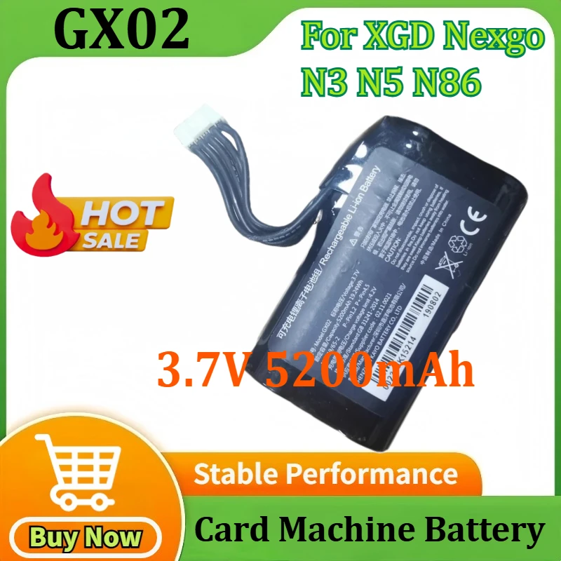 

GX02 3.7V 5200mAh 19.24Wh for POS Battery for XGD Nexgo N3 N5 N86 for ICR-18650 Mobile Intelligent Terminal Battery