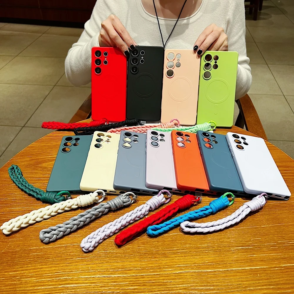 حافظة لهاتف Magsafe لهاتف سامسونج جالاكسي S25 S24 S23 S21 Plus Ultra FE S25 Edge S22 Plus غطاء مقاوم للصدمات من السيليكون فائق النعومة