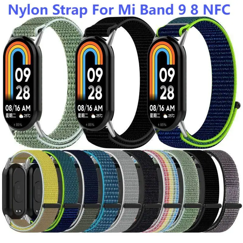 Nylon-Schlaufenarmband für Xiaomi Mi Band 9 8, Smartwatch-Armband, atmungsaktives Armband für Mi Band 9 8, NFC-Armband-Zubehör