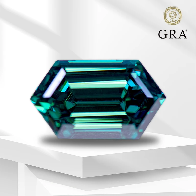 

Moissanite Gemstone Primary Color Emerald Green Long Hexagon Cut GRA Certificate Lab Grown Diamond for Charms Jewelry Making