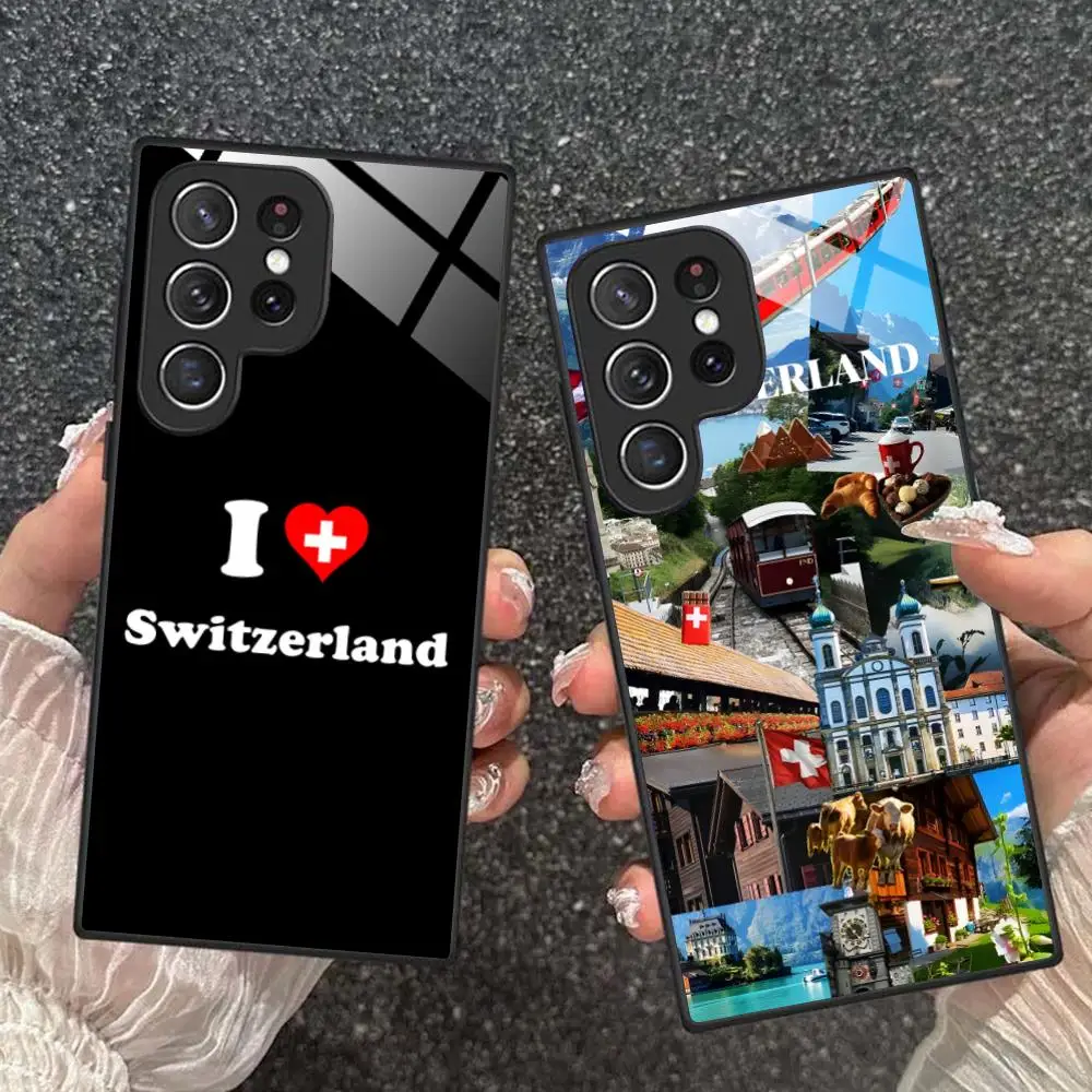سويسرا العلم قضية الهاتف المحمول لسامسونج غالاكسي A56 55 54 53 52 51 36 35 34 23 16 15 5 جرام غطاء زجاجي فاخر جميل