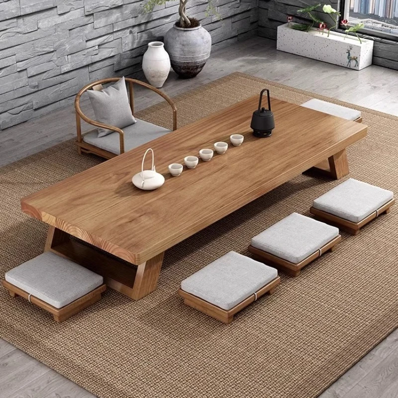 Long Floor-standing Coffee Tables New Chinese-style Solid Wood Tatami Coffee Tables Modern Bay Window Home Furniture ChaJi JT40E