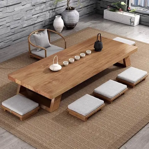 Long Floor-standing Coffee Tables New Chinese-style Solid Wood Tatami Coffee Tables Modern Bay Window Home Furniture ChaJi JT40E