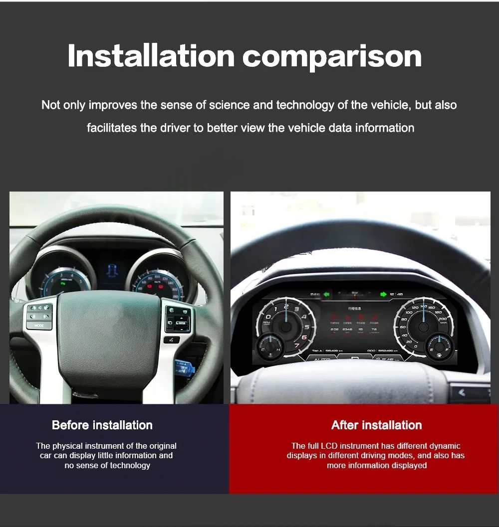 LCD Dashboard Panel For Toyota Prado 2004-2023 LCD Gauges Car Speedometer Dashboard Screen Car GPS Navigation Virtual Cockpit