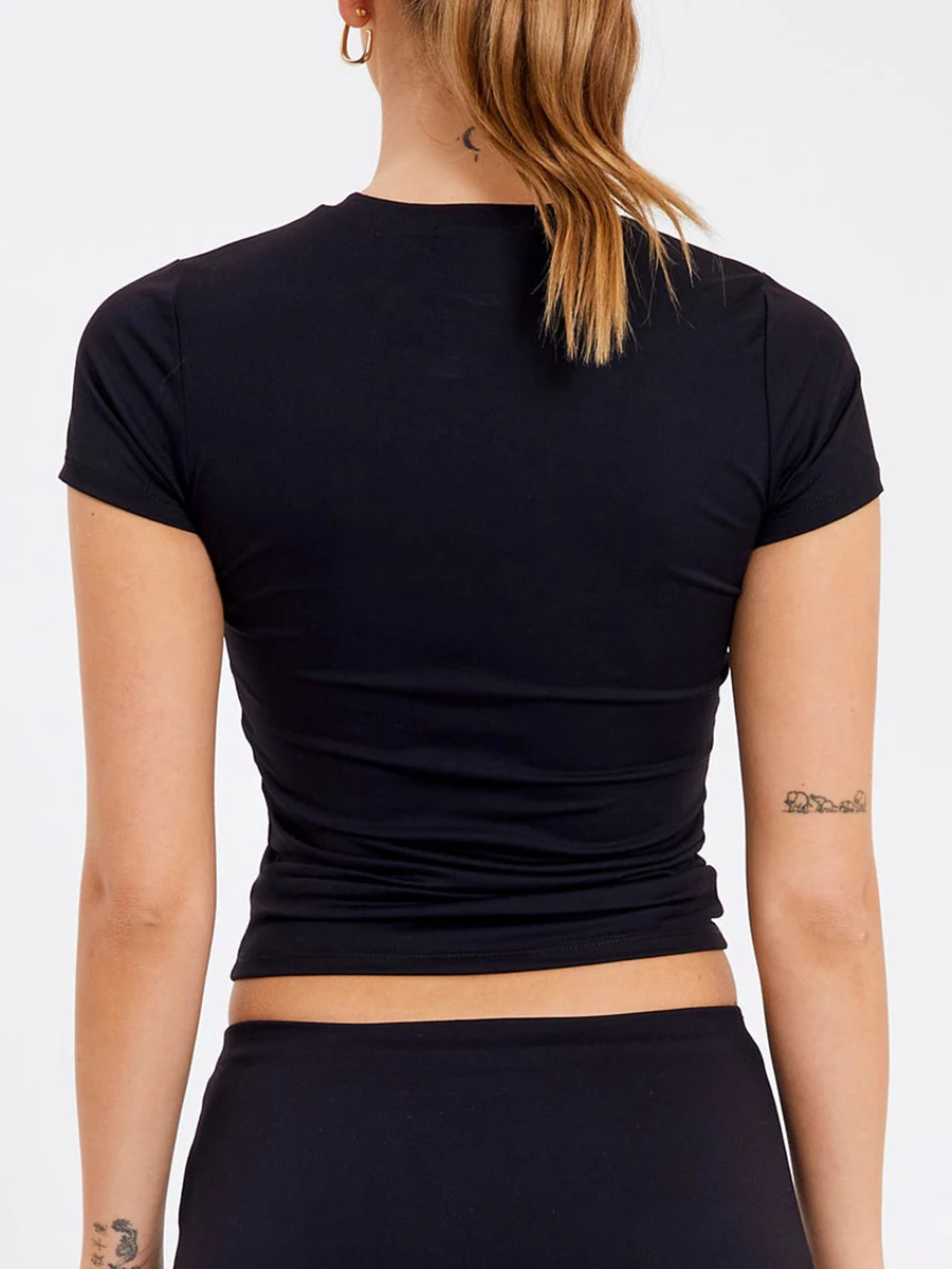 Dames crop tops zomer casual fit effen kleur korte mouw basic T-shirts voor party streetwear