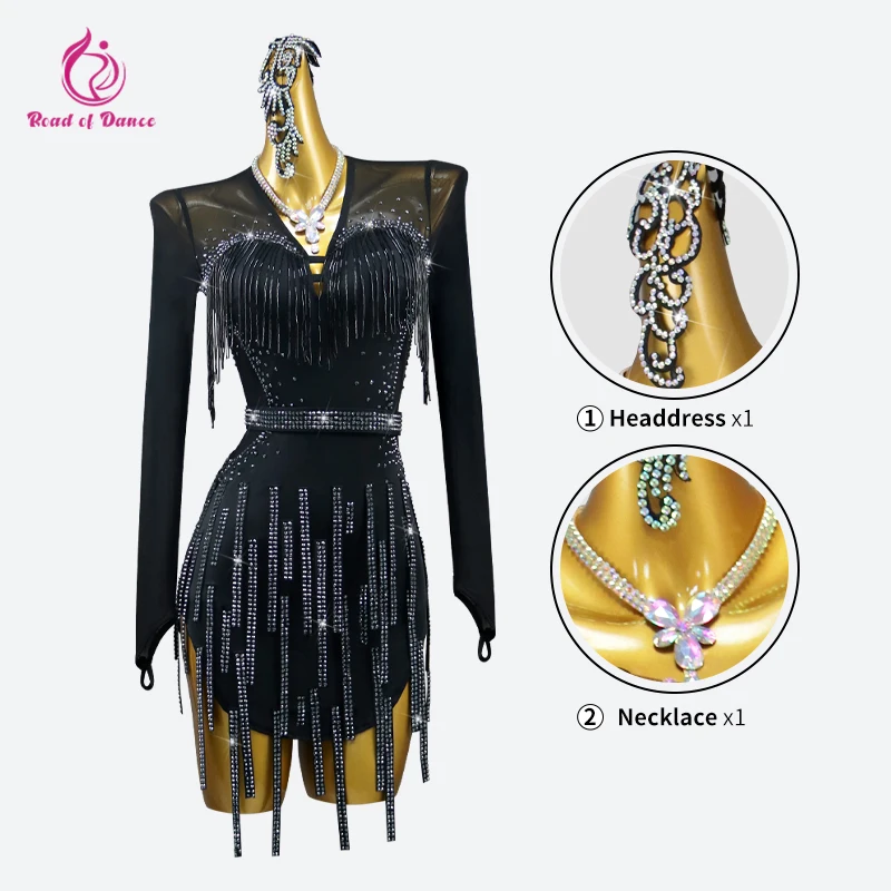 2024 Latin Dress Woman Prom Dancewear Skirt Stage Sport Outfits Ballroom Stand Formal Sexy Female Line Suit Midi Fringe Clothing