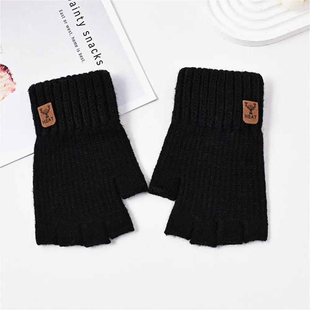 Daily Knitting Warm Gloves Thicken Elastic Knitted Mittens Solid Color Touch Screen Half Finger Gloves for Autumn Winter