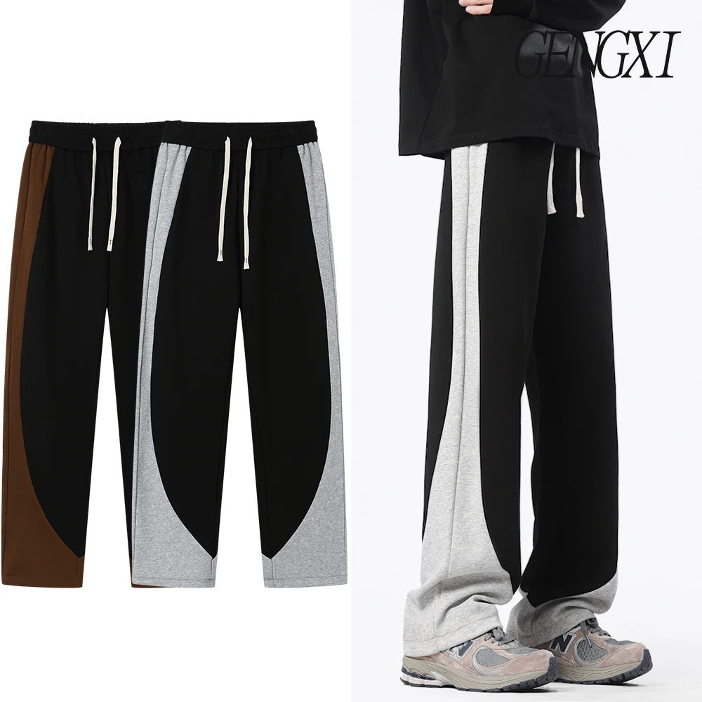

Men's Patchwork Crash Colour Design Retro Straight Leg Casual Pants Korean Minimalist Loose Drag Trousers Trendy Men's Clothing