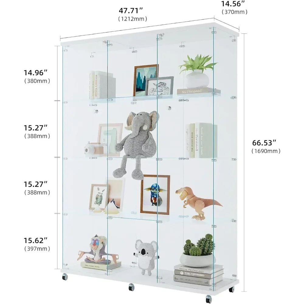 Glass Cabinet, 4 Tier Oversized Glass Display Cabinet, Glass Display Cabinet, Floor Standing Bookcase Corner Cabinet