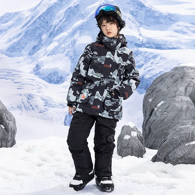 Ropa deportiva al aire libre para niño y niña, abrigo de esquí, pantalones con tirantes, traje de nieve, chaqueta, pantalones, traje de invierno, conjunto de ropa de Snowboard, 2025