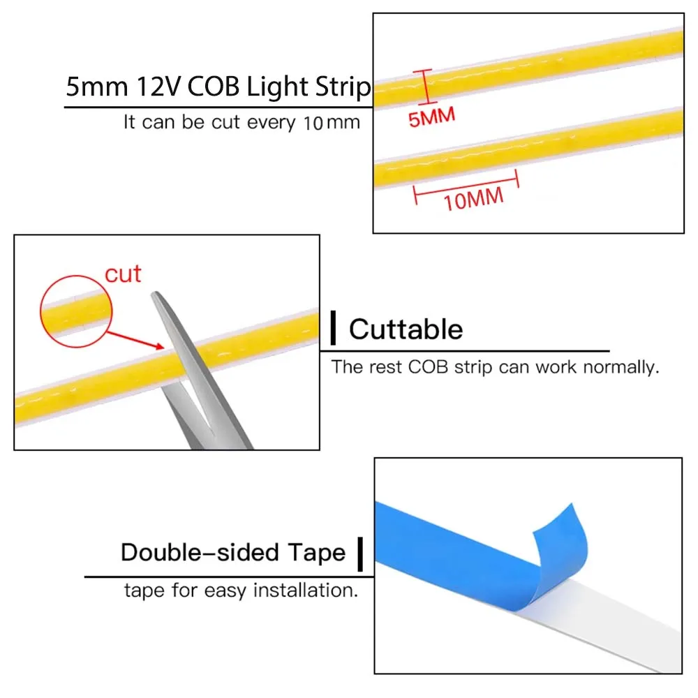 Zigbee 3.0 DC12V COB LED-Streifenlicht Superdünn 5MM Dimmbares Band Hochdichte Flexible COB LED-Lichtleiste für Smartthings – Detail 8