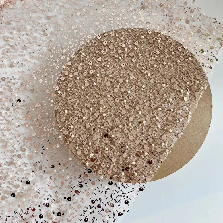 Picture 4: 1yard White champagne gold mesh fabric Bead sequins sewing wedding dress women's dress accessories tissu