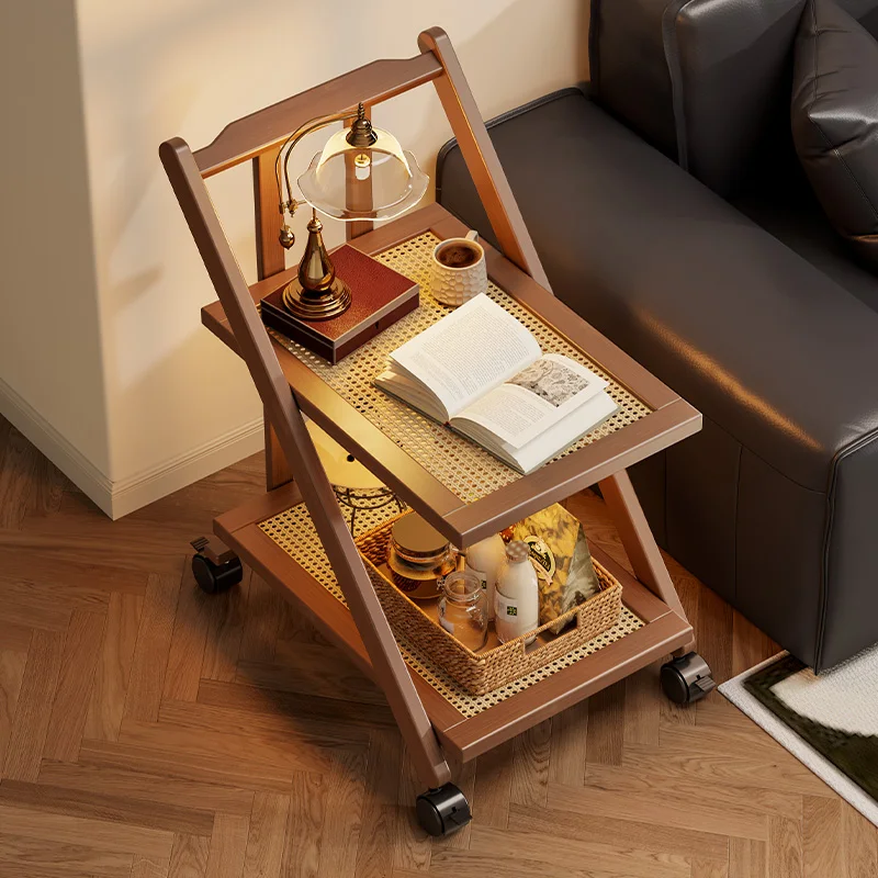 Mobile Rolling Coffee Table, Multifunctional Storage Side Table Space-Saving Bedside Console for Small Spaces & Apartment Living