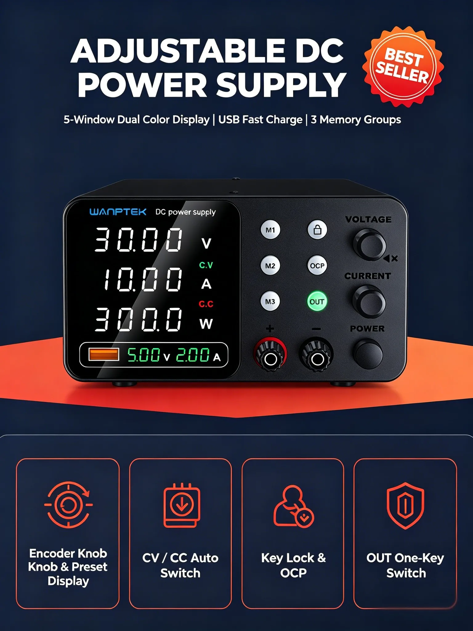 Lab Adjustable Voltage Regulator Switch Desktop DC Power Supply, 30V 10A, Steady‑State Circuitry Research Test Equipment