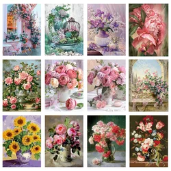 Pinturas de flores de peonía rosa, carteles de plantas de cultura en maceta, carteles e impresiones, lienzo Pastoral nórdico, Arte de la pared Decoración, imagen para habitación