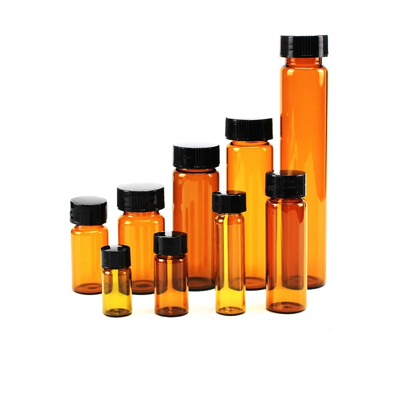 LAB 3ml to 50ml Amber clear Glass sample bottles brown screw-mouth essential oil bottle Lab vial Chemistry Glassware