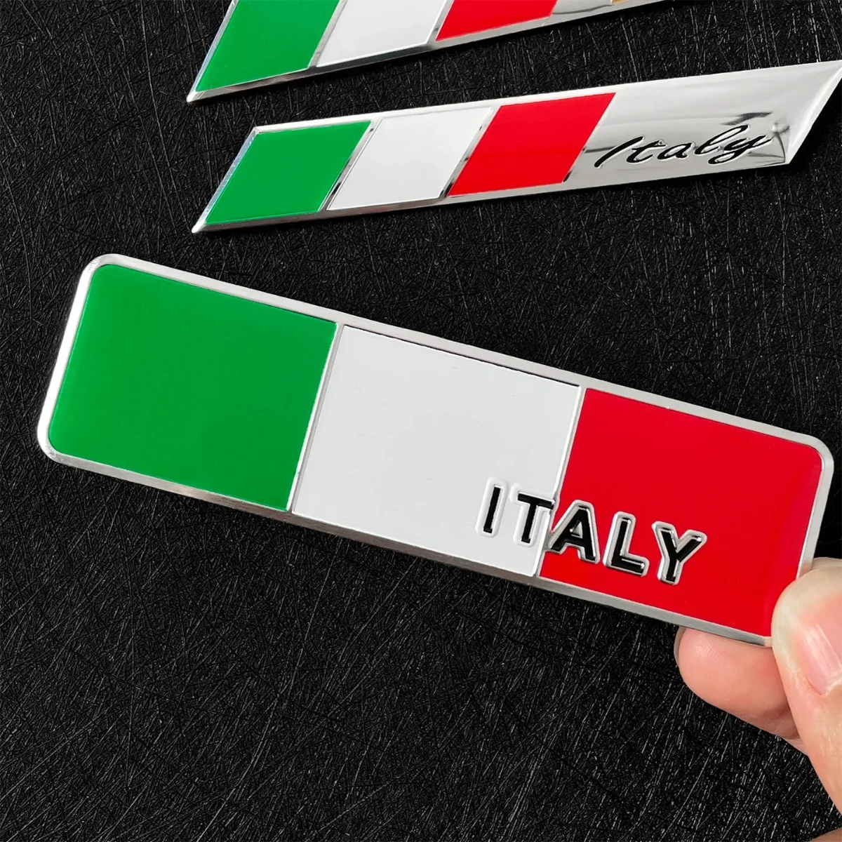 2PCS Aluminum 3D Metal ITALY Italian National Flag Sticker Adhesive Emblem Rear Trunk Badge Decal Car Motorcycle Decor Decals