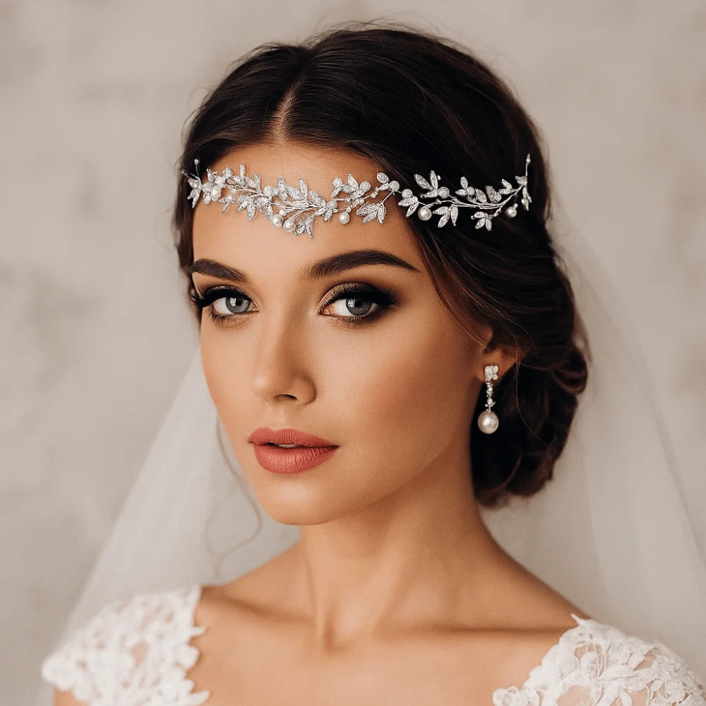 

Shiny Crystal Pearl Hair Vine Luxury Crystal Baroque Queen Crown Branches Shape Pearl Fashion Bridal Hairband