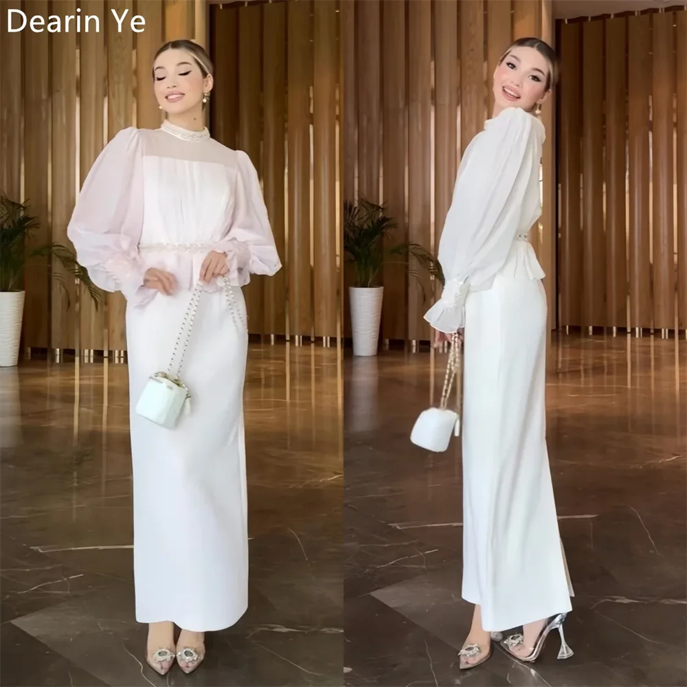 

Customized Saudi Arabia Evening Dress Dearin High Collar Column Ankle Length Skirts Vertically Tulle Ruffle Bespoke Occasion Dre