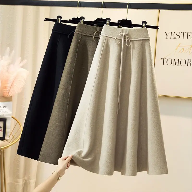 

Knitted Half Length Skirt for Women Autumn and Winter 2024 High Waisted A-line Skirt Showing Thin Umbrella Skirt Female LJ171