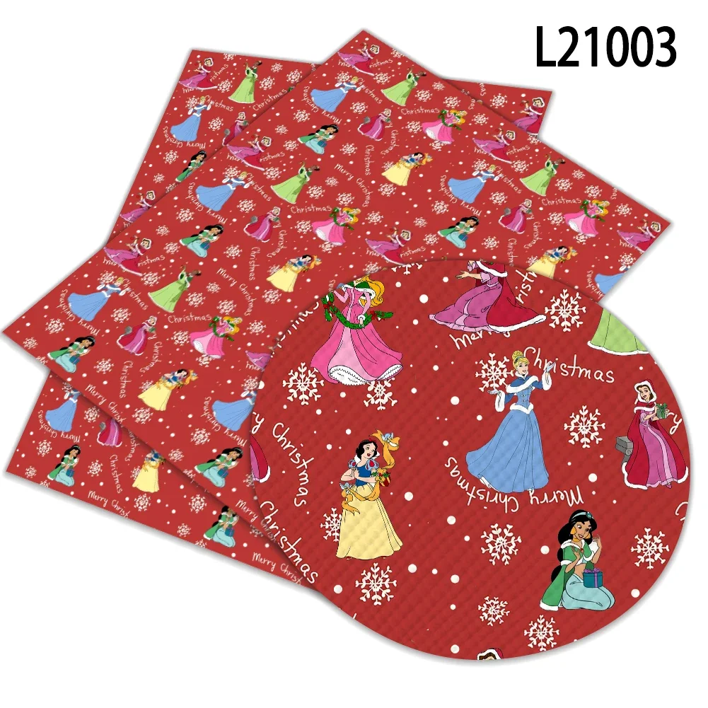 Disney Princess Christmas Printed Faux Leather Sheets Vinyl Sheets DIY Earring Hair Bow Crafts Leather 12*8 Inches